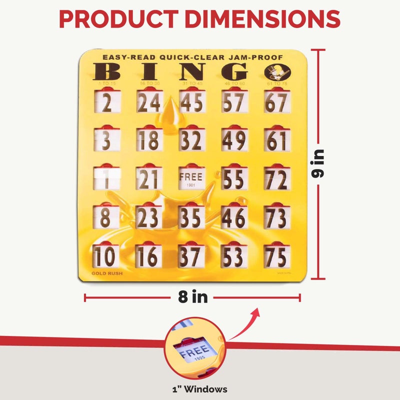 MR CHIPS Jam-Proof Easy-Read Quick-Clear Large Print Fingertip Slide Bingo Cards with Sliding Windows 50 Pack in Gold Rush Style - Image 4